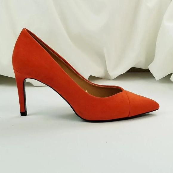 Zara TRF Size 36 (US 6-6.5) Women's Orange Suede Pointed Toe Slip On Heels/Pumps - Picture 7 of 12